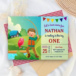 Invitación Cumpleaños de tema de pesca The Big One para niños