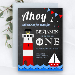 Invitación Cumpleaños de tema faro de barco de vela náutico