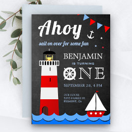 Invitación Cumpleaños de tema faro de barco de vela náutico