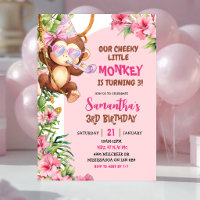 Cumpleaños de tema Savannah de mono travieso rosa