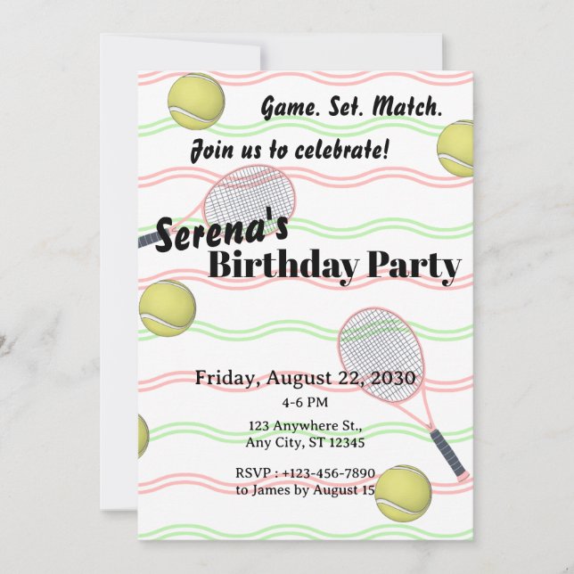 Invitación Cumpleaños de Tenis (Anverso)