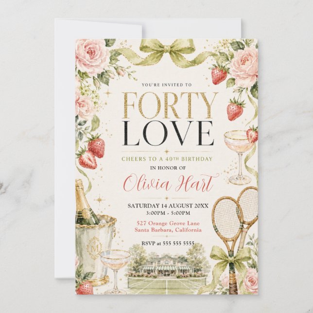 Invitación Cumpleaños de tenis Forty Love (Anverso)