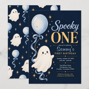 Invitación Cumpleaños de terror azul Spooky One Halloween 1er