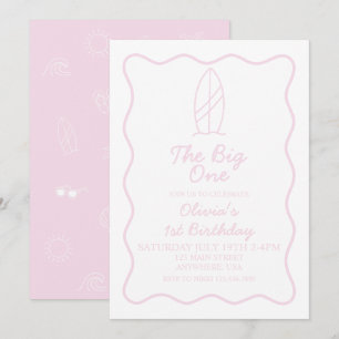 Invitación Cumpleaños de The Big One con tabla de surf y gara