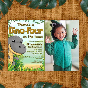 Invitación Cumpleaños de Three Rex Boy 4 con Foto