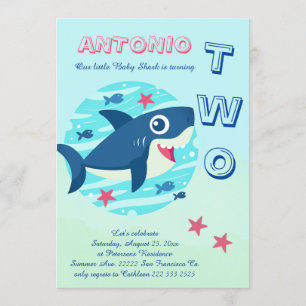 Invitación cumpleaños de tiburón bebé de 2 años bajo el mar l