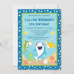 Invitación Cumpleaños de tiburones submarinos lindos para niñ