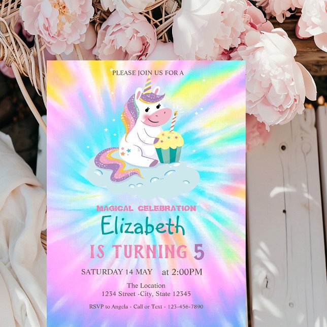 Invitación Cumpleaños de Tie Dye de Arcoíris de Unicornio Mág (Subido por el creador)
