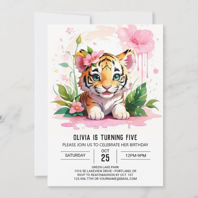 Invitación Cumpleaños de Tiger Paws y Whiskers (Anverso)