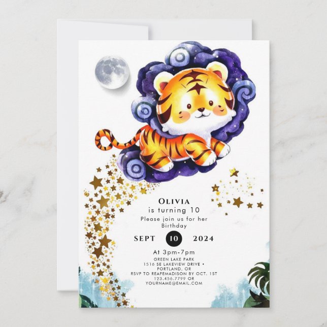 Invitación Cumpleaños de Tiger, Personalizado de acuarela
