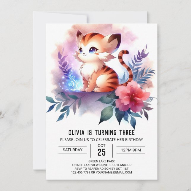 Invitación Cumpleaños de Tigres Elegante Impreso (Anverso)