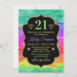 Invitación Cumpleaños de Tinta Alcohólica Arcoíris Glamuroso 