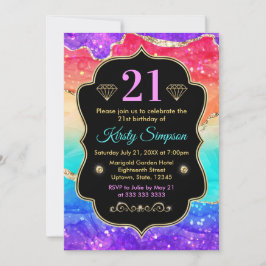 Invitación Cumpleaños de Tinta de Alcohol Arcoíris Glamuroso 
