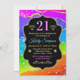 Invitación Cumpleaños de tinta de alcohol de arcoíris Glamuro