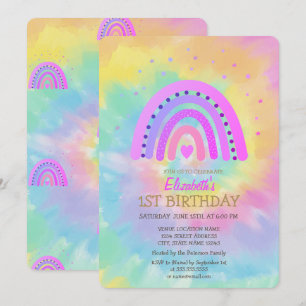 Invitación Cumpleaños de Tinte de Arcoíris con Acuarela Fría