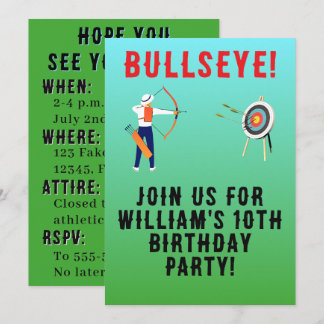 Invitación Cumpleaños de tiro con arco de toro verde y azul p