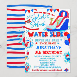 Invitación Cumpleaños de tobogán de agua Red White and Blue S