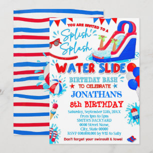 Invitación Cumpleaños de tobogán de agua Red White and Blue S
