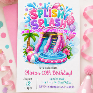 Invitación Cumpleaños de tobogán de agua Splish Splash Casa