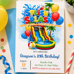 Invitación Cumpleaños de tobogán de agua Splish Splash Casa