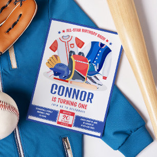 Invitación Cumpleaños de Todos los Niños Atletas de Béisbol