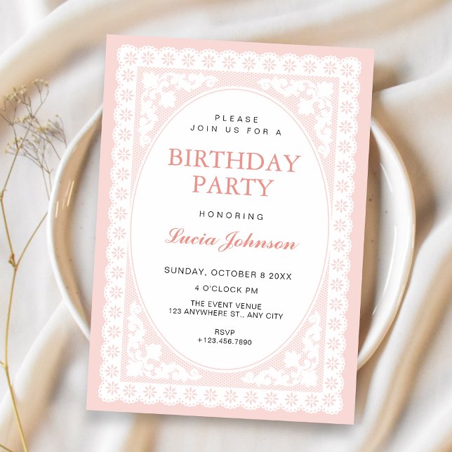 Invitación cumpleaños de Toile rosa vintage (Subido por el creador)