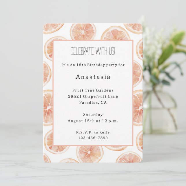 Invitación Cumpleaños de Toronja Fresca (Anverso de pie)