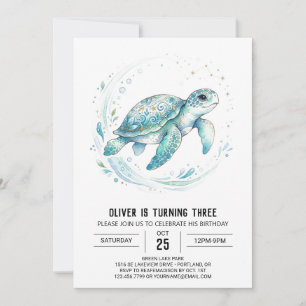 Invitación Cumpleaños de Tortuga Marina Aguamarina