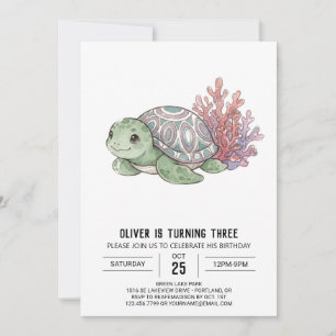 Invitación Cumpleaños de Tortuga Marina Verde