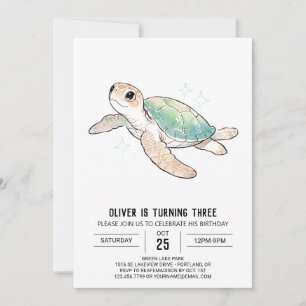 Invitación Cumpleaños de Tortuga Marina Verde Menta