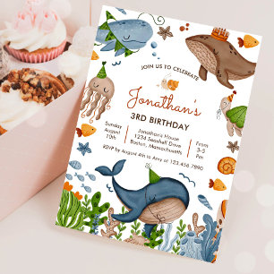 Invitación Cumpleaños de Tortuga Tiburón Ballena Bajo el Mar