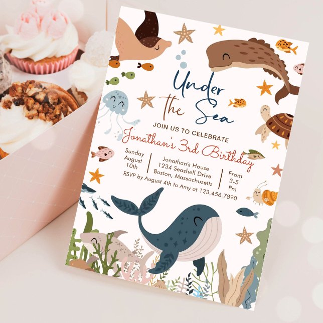 Invitación Cumpleaños de Tortuga Tiburón Ballena Bajo el Mar  (Subido por el creador)