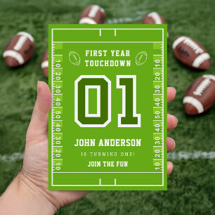 Invitación Cumpleaños de touchdown de primer año en campo de