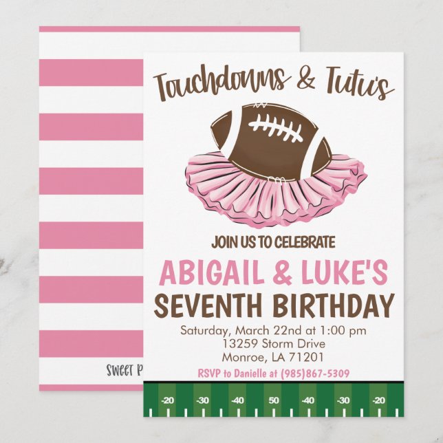 Invitación Cumpleaños de Touchdown y Tutu (Anverso / Reverso)