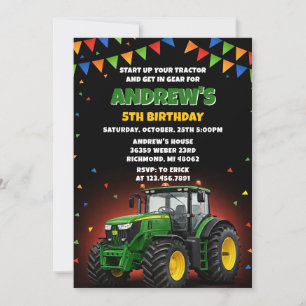 Invitación Cumpleaños de Tractor de Acuarela Personalizada Fi