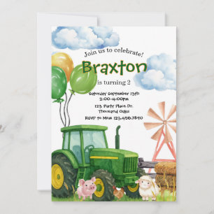 Invitación Cumpleaños de Tractor, Green Tractor Farm