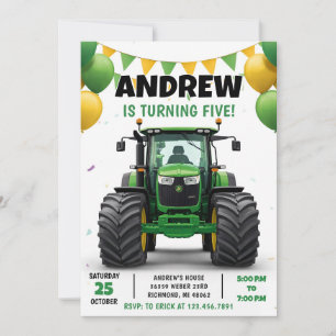 Invitación Cumpleaños de Tractor Moderno Personal
