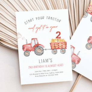 Invitación Cumpleaños de Tractor Rojo de cualquier edad Fiest