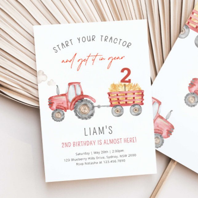 Invitación Cumpleaños de Tractor Rojo de cualquier edad Fiest (Subido por el creador)