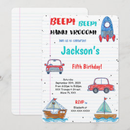 Invitación Cumpleaños de Transporte de Color de Agua