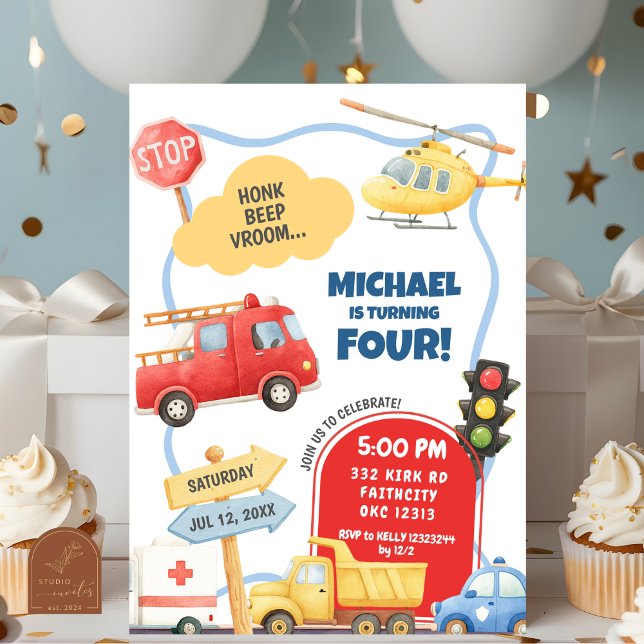 Invitación Cumpleaños de Transporte para Niños (Subido por el creador)