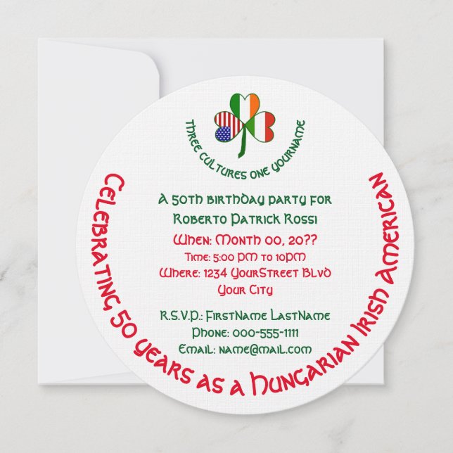 Invitación Cumpleaños de Trébol Húngaro Irlandés Americano (Anverso)