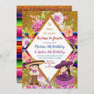 Invitación Cumpleaños de Tres Anos Purple Mexicana Fiesta par