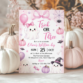 Invitación Cumpleaños de tres Halloween Truco de Fantasma Ros