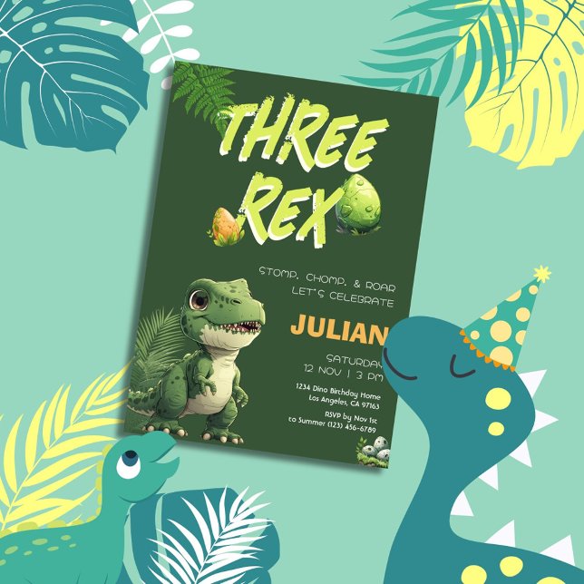 Invitación Cumpleaños de tres niños de dinosaurios Rex (Subido por el creador)