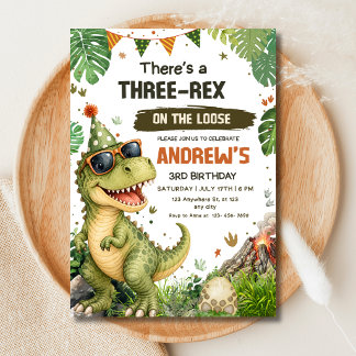 Invitación Cumpleaños de Tres Rex Dinosaurio T Rex Dino 3