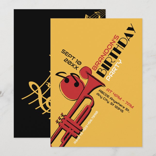 Invitación cumpleaños de trompa de música de jazz