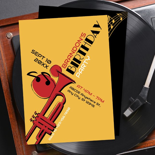 Invitación Cumpleaños de trompeta de música jazz (Subido por el creador)