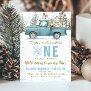 Invitación Cumpleaños de Truck Woodland Onederland de Inviern