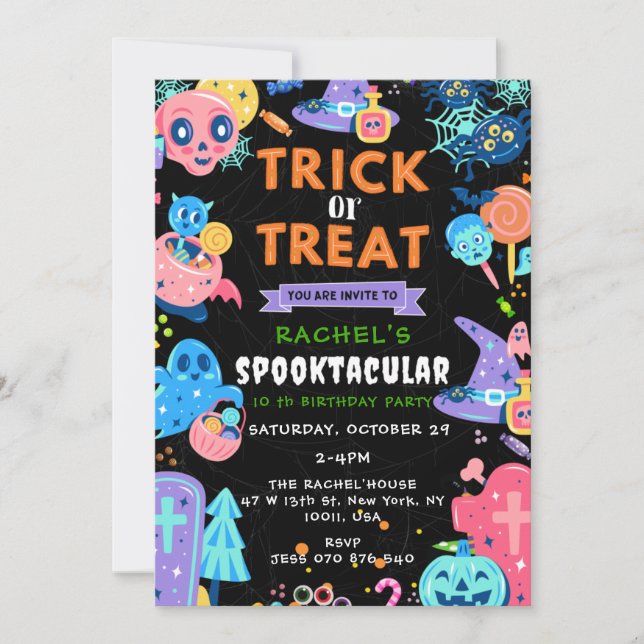 Invitación Cumpleaños de truco o trato, cumpleaños de Hallowe (Anverso)